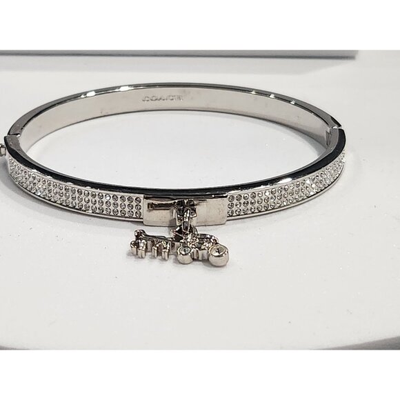 Coach Pavé Crystal Horse & Carriage Silver-tone Hinged Bracelet Charm Bangle - Picture 3 of 9